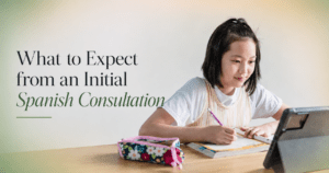 Student taking part in a relaxed online Spanish consultation