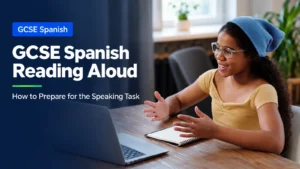 GCSE Spanish student practising a reading aloud task