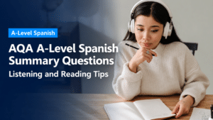 Student practising AQA A-Level Spanish listening and reading summary questions