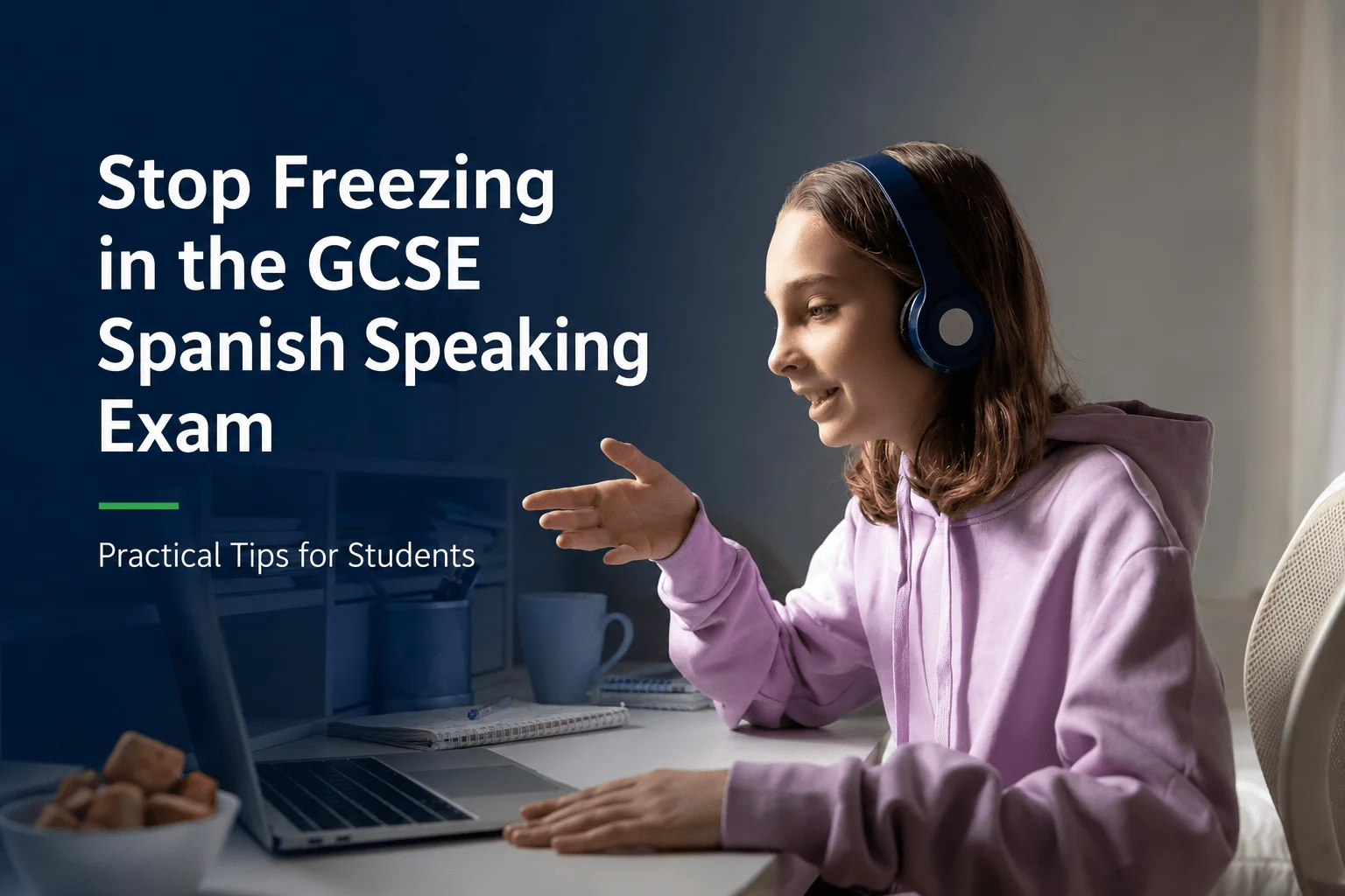 Student practising for the GCSE Spanish speaking exam online