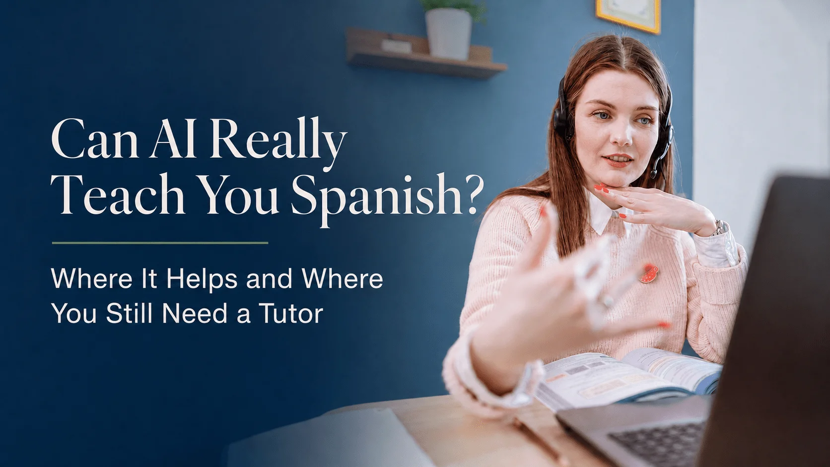 Adult learner practising Spanish online with AI and tutor support